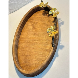 Plateau de service en bois de haute qualité avec poignées de Ginkgo en or Design admirable plateau de service en bois Table affichage de Dessert alimentaire - Product Image 1