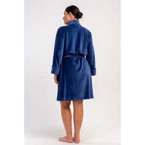 Robe longue en velours de coton pour femme, taille XXL, avec poches et col montant - Bleu marine - Bleu marine - Product Image 5