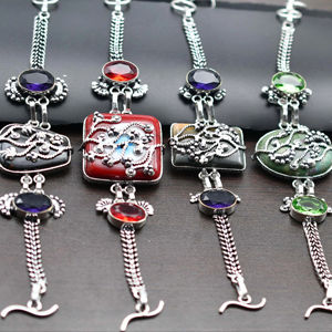 Unisex Multi-Gemstone Chunky <b>Silver</b> Plated Brass Vintage <b>Bracelet</b> Natural Assorted Crystal <b>Bangles</b> Jewelry Fashionable - Product Image 1