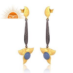 Último diseño hecho a mano 18K chapado en oro Natural Hydro Blue Calcedonia piedra preciosa cuelga pendiente Demi joyería fina fabricante - Product Image 2