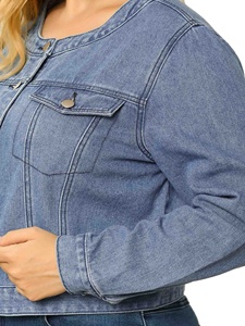 Nuevo estilo 2025, ropa de abrigo para mujer, talla grande, manga larga, cuello redondo, botón abajo, chaqueta vaquera corta, servicio OEM, venta al por mayor - Product Image 2