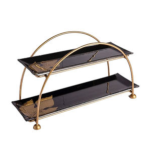 Arabian Luxury Afternoon <b>Tea</b> Wedding <b>Party</b> 2 Tier Buffet Riser <b>Set</b> Marble Slate Serving Cupcake Platter Golden Cake Stand - Product Image 1