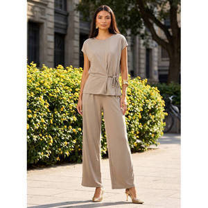 Casual Solid Chiffon Top <b>Bow</b> Collar Wrap <b>Tie</b> Short Sleeves Lightweight Blouse Elegant Loose Fit Fashion Shirt All Seasons - Product Image 2