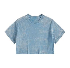 Camiseta recortada lavada con ácido personalizada al por mayor para mujer, jersey de rizo de algodón en blanco, cualquier tamaño, diseño personalizado para mujer - Product Image 1