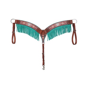 Collar de pecho occidental de cuero genuino Made100 % personalizado con pintura a mano y trabajo con flecos fabricante al por mayor proveedor - Product Image 1