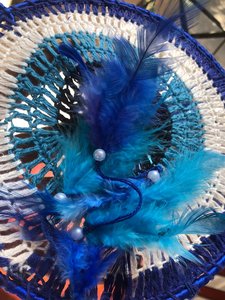 Attrape-rêves mural de grande taille en plumes, de qualité supérieure, bleu, avec motif œil porte-bonheur, pour la décoration intérieure et de doux rêves. - Product Image 4