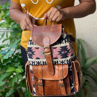 Nouveau Western Boho Style Vintage fait à la main en cuir Jacquard cordon sacs à dos point à la main Klim en cuir véritable Style indien sacs