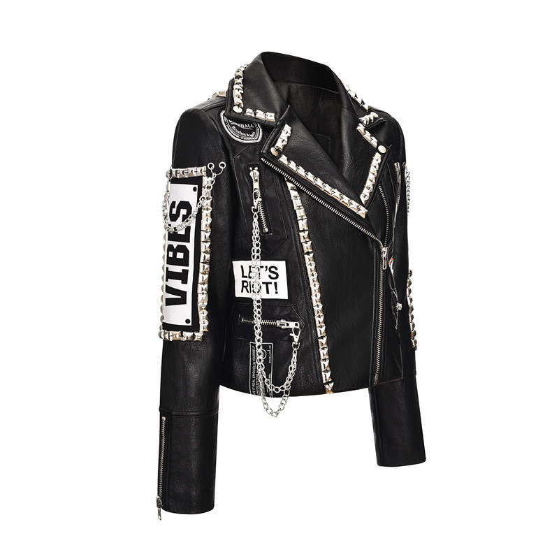 ジャケット・アウター Black Punk High Street Leather Jacket 85b6640e-ec66-4474-802b-