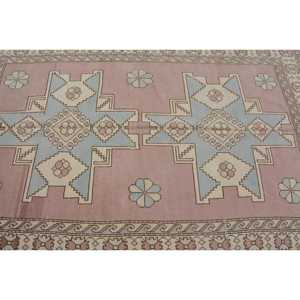 พรมขนาด 4.6x7.3 ฟุต, พรมวินเทจ, พรมลายตารางสีชมพูขนแกะตุรกี - Product Image 5