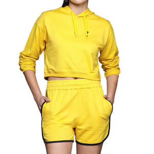 Sudadera con capucha de entrenamiento de invierno informal para mujer, conjunto corto de poliéster transpirable de secado rápido, diseño de Color personalizado con logotipo de larga duración - Product Image 1