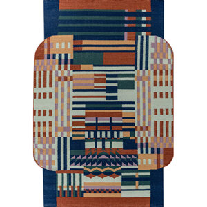 พรมขนสัตว์ทอลายตารางสีน้ำเงิน ลายเรขาคณิตเพชร ทำด้วยมือสำหรับวัยรุ่น สำหรับตกแต่งบ้าน ห้องนั่งเล่น ห้องโถง-Adwl-13169 - Product Image 1