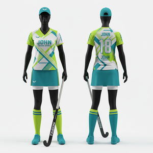Uniforme de Hockey sobre Césped para Mujer, 180 GSM, Poliéster Transpirable Interlock, Panel Diagonal Azul Verde, Sublimación Personalizada, Kit de Equipo - Product Image 5