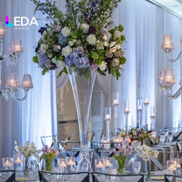 Vase trompette en verre transparent LEDA pour table de mariage, 81 cm de haut, centre de table pour décoration d'événements