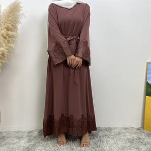 Abaya d'été décontractée brodée avec nœud et perles, avec ceinture, différentes tailles et couleurs, robe musulmane islamique élégante et modeste - Product Image 3