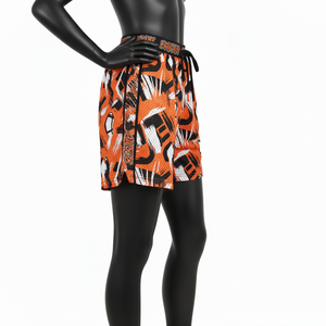 Shorts de sport pour femme en maille polyester 160 GSM de haute qualité, orange, avec impression graphique par sublimation, logo imprimé. - Product Image 5