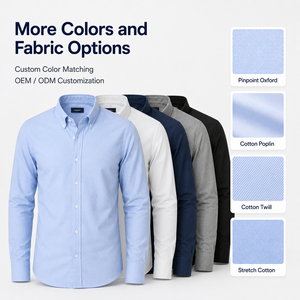 <span class=keywords><strong>Chemise</strong></span> boutonnée IKDEER personnalisée en oxford bleu clair, tissu dobby lavé, écologique, couleur unie, douce et agréable pour la peau - Product Image 6