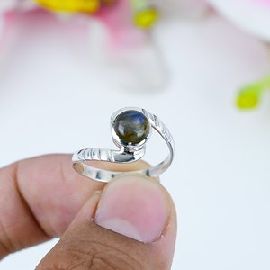 Women's Trendy Silver Plated 925 Sterling Handmade <b>Ring</b> Fine Jewelry With Natural <b>Labradorite</b> Gemstone For Weddings Parties - Product Image 3