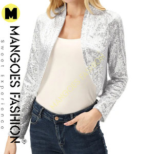 Women's <b>Sequin</b> Bolero Quilted Shrug <b>Jacket</b>-Long Sleeve Open Front Cotton Shell Silk Lining Breathable Sparkling <b>Sequins</b> Short - Product Image 2