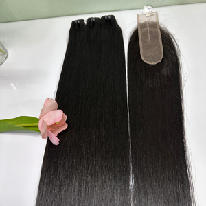 Cheveux naturels 100% vetnamiens bruts dentelle fermeture Double cheveux étirés Transparent HD suisse dentelle fermeture - Product Image 4