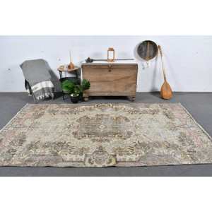 พรมตุรกีโบราณสีเบจ-ชมพู5.2x9.7ft แบนสานสไตล์คลาสสิกสำหรับการตกแต่งห้องนั่งเล่นลวดลายห้องโถง - Product Image 1