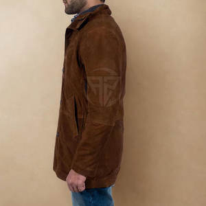 Premium Crafted Men's <b>Trench</b> <b>Coat</b> <b>Suede</b> Leather Eco-Friendly Lightweight with Polished Texture and Comfortable Fit - Product Image 6