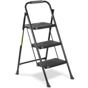 Industrial Folding Ladder 3-<b>Step</b> Wide Platform Thick Rubber Feet Heavy Duty <b>Portable</b> 330 Lbs Capacity - Product Image 1