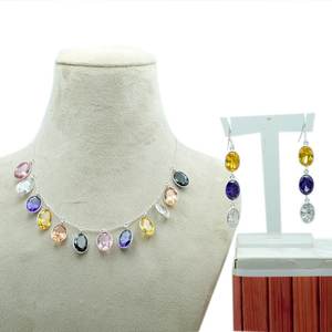 ชุดสร้อยคอและต่างหูเพทายหลากสีเงินสเตอร์ลิง925และชุดต่างหูอัญมณีเกล็ดหิมะเครื่องประดับของขวัญครบรอบสำหรับผู้หญิง - Product Image 3