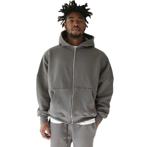 Nouveaux vêtements d'hiver Logo personnalisé Lourd GSM Épaule tombante Design élégant 100% coton Surdimensionné Hommes Zipper Hoodies avec des prix bon marché - Product Image 2