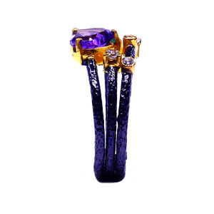 Hecho a mano 925 plata esterlina amatista Topacio blanco piedra preciosa atractivo clásico mujeres usan anillo oxidado - Product Image 5