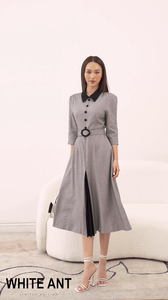 เดรสผู้หญิงแฟชั่นฤดูใบไม้ผลิหรูหราคอปกเสื้อแบบเปิดลงชุดกระโปรงแขนครึ่งท่อนแบบอิสระ122932001บริษัทเสื้อผ้า - Product Image 4