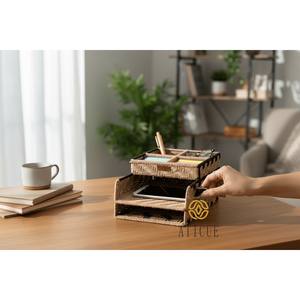 Housse pour ordinateur portable en jute et coton tricoté, écologique et artisanale, 15x11x8 pouces, organiseur de bureau multifonctionnel pour une utilisation sur le bureau - Product Image 3