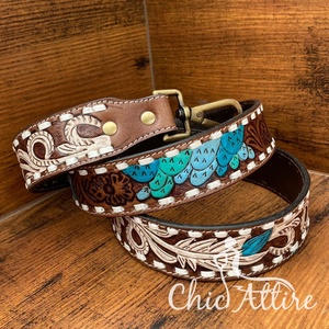 Sangle de remplacement pour appareil photo et guitare avec boutons-pression en laiton antique en cuir fauché à fleurs nouveau personnalisé à la main Western Cactus - Product Image 1