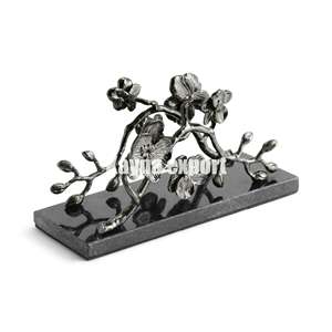 Artisanat belle feuille de laiton design décoration de table base en marbre noir avec porte-mouchoirs belle branche or et noir - Product Image 2