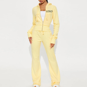 Sweat-shirt zippé avec capuche pantalon de jogging assorti/mélange de polyester respirant extensible et confortable côté tissu avec poches - Product Image 1