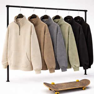 Sudadera con Capucha Personalizada 100% Algodón Felpa, Media Cremallera, Cierre de 1/4, Lisa, Talla Grande, Manga Larga para Hombre - Product Image 1