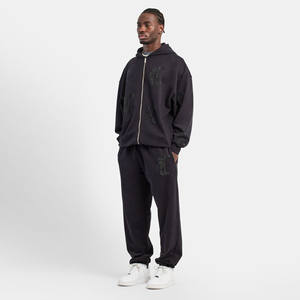 Conjunto de chándal con diamantes de imitación para correr, sudadera de dos piezas a juego, de algodón y forro polar, de gran tamaño, venta al por mayor - Product Image 1