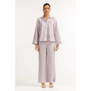 Chemisier Basique Style Coréen Lilas pour le Bureau Taille XL Respirant Lin Chiffon Simple Tendance Col Mandarin Ample WM-BLS23-004 - Product Image 3