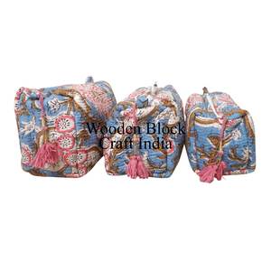 Trendy 3-Piece Quilted <b>Bag</b> Set With Printed and Zipper Closed Girls Ladies Large Storage Cosmetic Pouches Travel Makeup <b>Bag</b> - Product Image 2