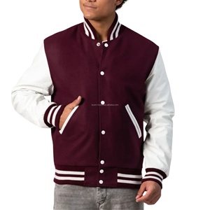Chaqueta Varsity Unisex Retro Americana de Invierno, Cuerpo de Lana, Mangas de Cuero, Cálida, con Parches Frontales - Product Image 1