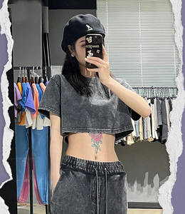 Camiseta Corta de Algodón Vintage de Alta Calidad Personalizada, Corte Regular, para Mujer, Gimnasio, Verano, con Botones, Transpirable, de Secado Rápido - Product Image 4