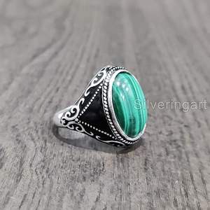 Anillo de Plata de Ley 925 con Malaquita Natural, Piedra de Nacimiento de Mayo, Joyería para Cumpleaños y Navidad, Novedad al por Mayor para Hombre - Product Image 5