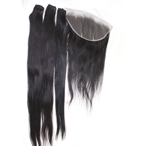 Beautiful 100% human hair bundles with lace frontal Hand Tied 13*4 Straight Style With HD Swiss Lace Frontal Closure and Bundles - Product Image 3