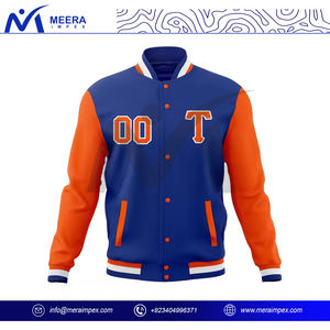 Veste universitaire pour hommes multicolore au design vierge OEM Logo personnalisé Tissu respirant Coupe régulière Veste de baseball à col roulé pour hommes - Product Image 3