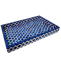 Nouveau Design Hexagonal Décoratif Marrakech Bleu Os Incrustation Plateau De Service Maison Hôtel Restaurant Utiliser Os Incrustation Plateau Meilleure Qualité