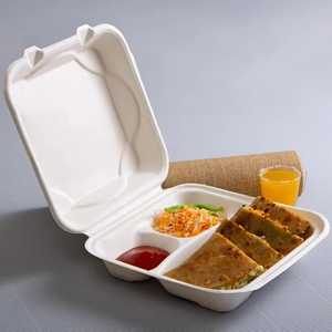 Boîte à lunch jetable en bagasse en gros, 100% naturelle, biodégradable, emballage en pulpe de canne à sucre pour les buffets de restauration rapide - Product Image 1