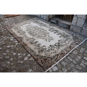 Tapis turc vintage classique beige marron 5.6x9,3 pieds grande surface patchwork laine avec support en latex pour couloir ou chambre à coucher - Product Image 2