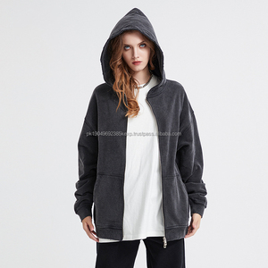 Sweat-shirts à capuche pour hommes de haute qualité, personnalisés, délavés, 420g, 100% coton, fermeture éclair intégrale, col zippé, grande taille - Product Image 4