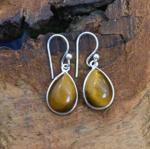 925 Sterling Silver Bohemian Earring Natural Tiger's Eye Gemstone Peaceful Pattern Bezel Setting for Wedding Anniversary <b>Gift</b> - Product Image 3