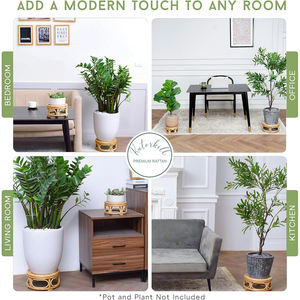 Tienphong vente en gros ensemble 2 grands rehausseurs décoratifs tissés en rotin Boho intérieur mi-siècle minimaliste moderne Pots de plantes fleur - Product Image 5