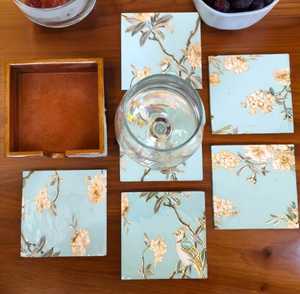 Plateau de service en bois de qualité supérieure avec art en émail floral et à carreaux Vaisselle écologique pour les fêtes d'anniversaire et les événements - Product Image 2